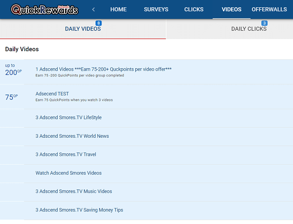 QuickRewards videos
