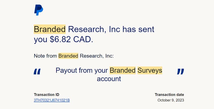 Branded Surveys payment proof