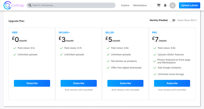 ClickASnap seller plans