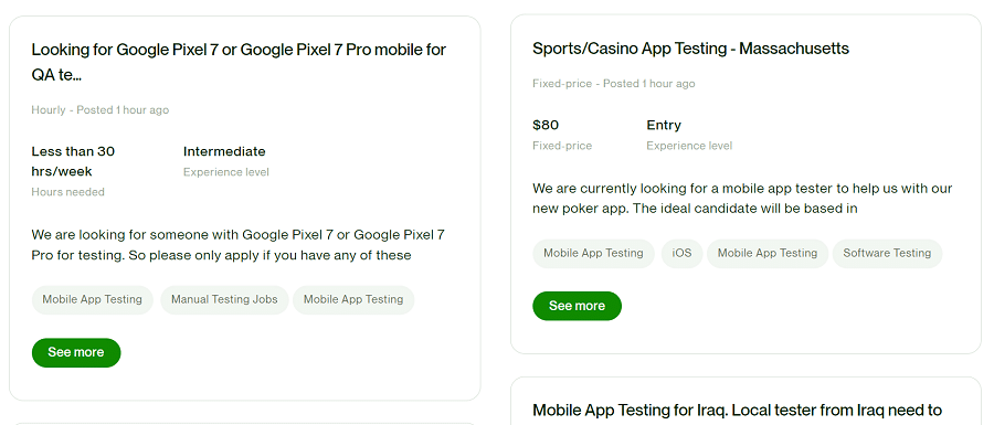 Upwork app testing gigs